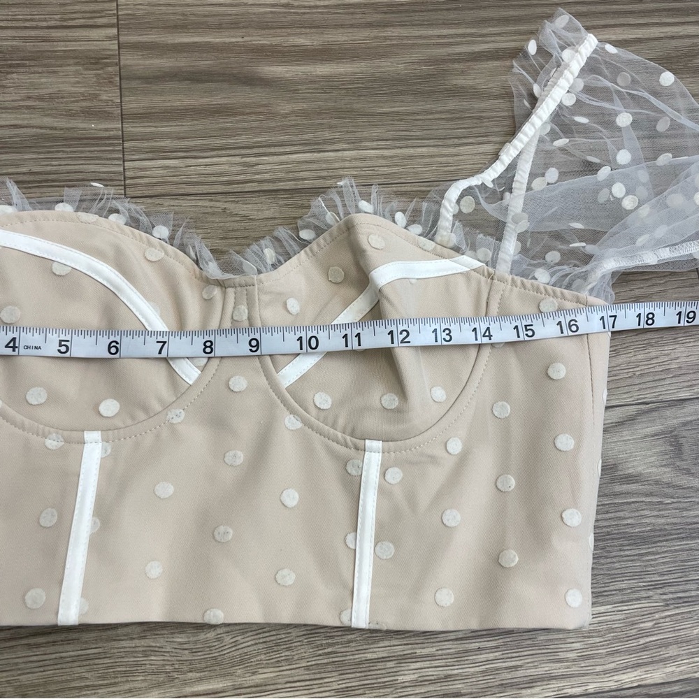 Runaway the Label Nude Polka Dot Mesh Long Sleeve Corset Crop Top - Picture 7 of 12